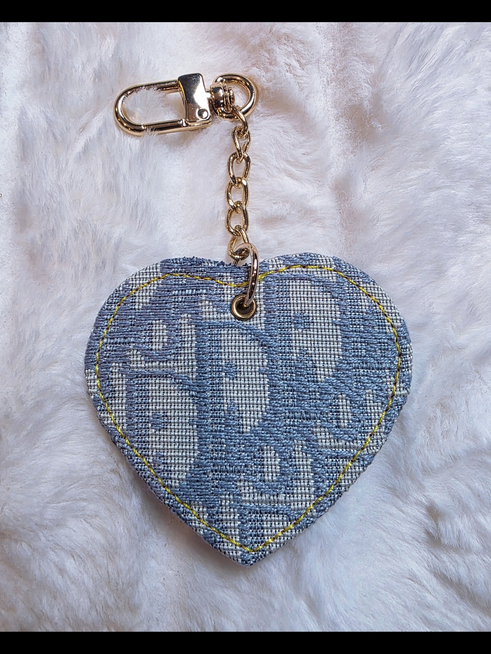 Heart Keychain Bag Charm - Blue Denim
